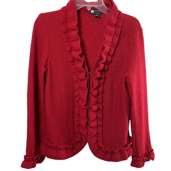 Carole Little Jacket Womens Medium Petite 100% Wool Red Ruffles Long Sleeve - Picture 1 of 7